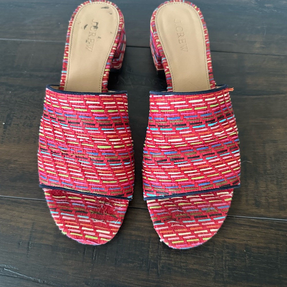 J Crew Raffia Low Block Heel Mule Slides - image 2